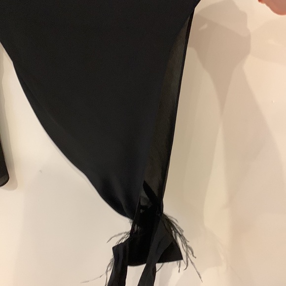 Italian made Black Long Sleeve Blouse with Feather Cuffs - Picture 6 of 7